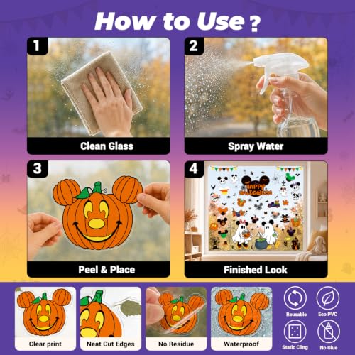 Halloween Window Clings - 8 Sheets of Cute PVC Decorations