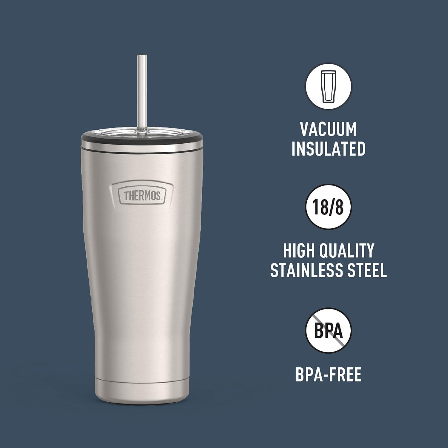 THERMOS Icon Series Stainless Steel Cold Tumbler - 24 Ounce, Matte Finish, Vacuum Insulated with Lid & Straw
