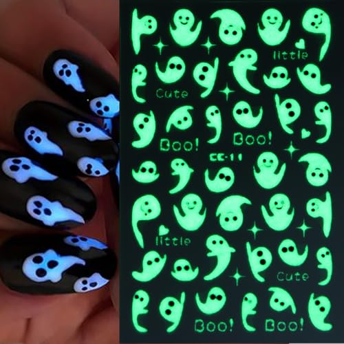 Halloween Luminous Nail Stickers 3D Glow in the Dark Ghost Spider Decals 8 Sheets