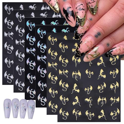 Halloween Bat Nail Stickers 3D Self-Adhesive Laser Gold Silver Decals