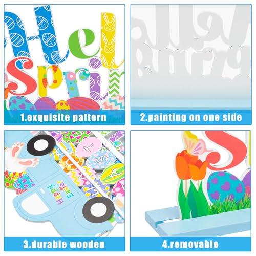 WATINC 3-Piece Wooden Easter Bunny Table Signs & Centerpiece Decor