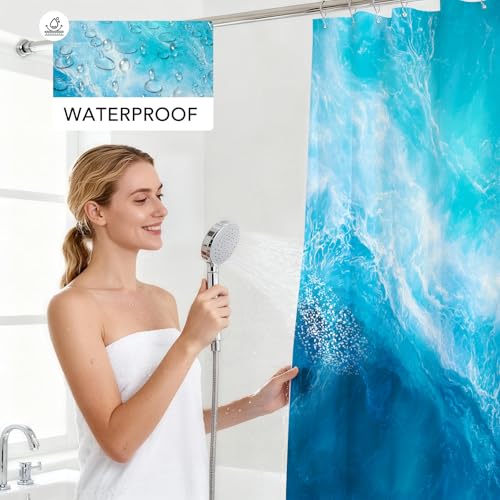 Mocsicka Blue Marble Ocean Shower Curtain, 71x71 Inch Coastal Beach Decor