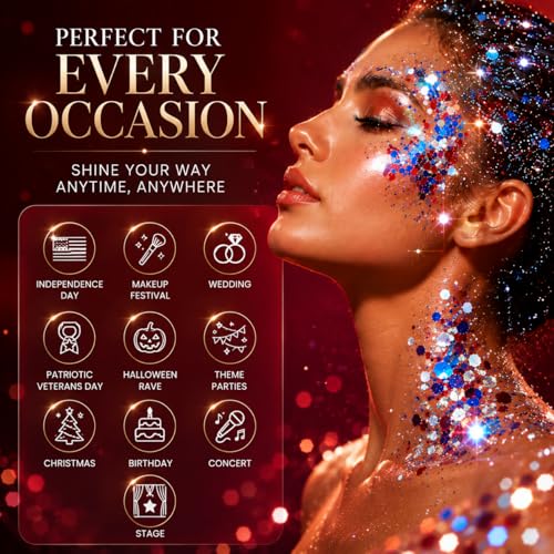 Red White and Blue Body & Face Glitter Gel - 50g Holographic