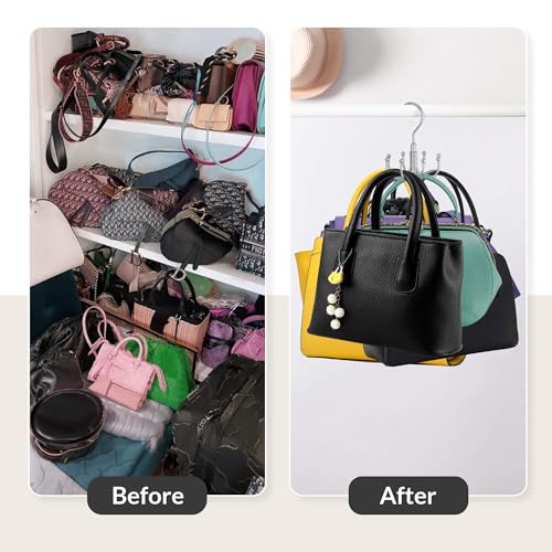 ZEDODIER Silver Purse Hanger Organizer - 8-Hook Rotatable Storage