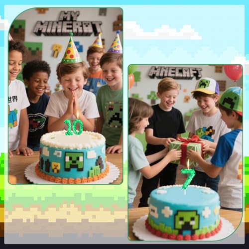 Green Pixel Number 9 Birthday Cake Candle Gamer Party Decor