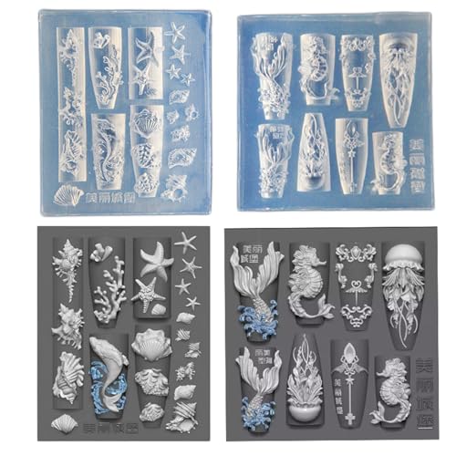 Zudilyo Sea Themed Silicone Nail Art Mold Set with Whale and Shell Designs