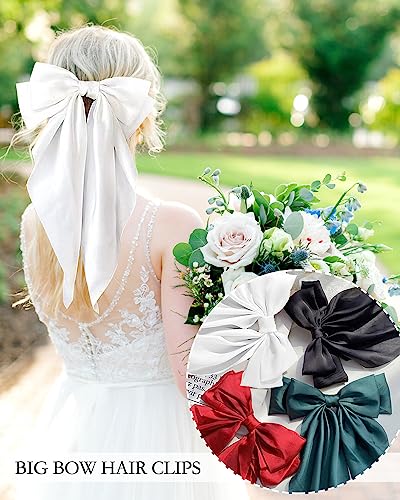 JELIEE 4 Pcs Silky Satin Hair Bows with Long Tails and Metal Clips