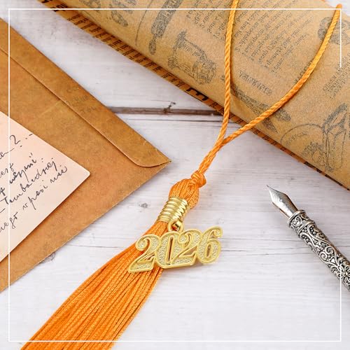 2026 Graduation Tassel Set - 2 Orange Tassels with Gold Charm