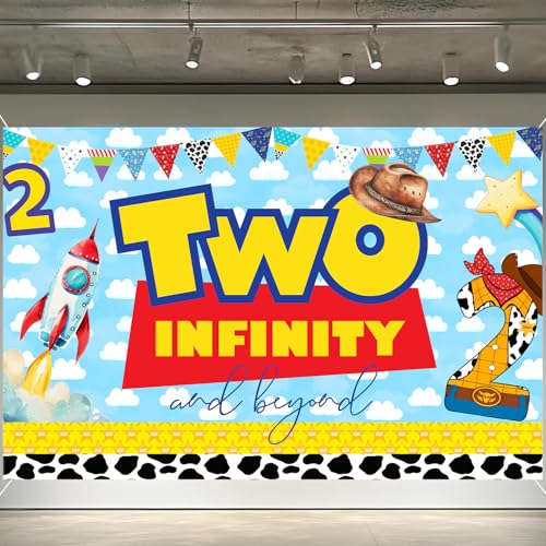 Cowboy 2nd Birthday Party Backdrop Banner - Blue Sky & Clouds