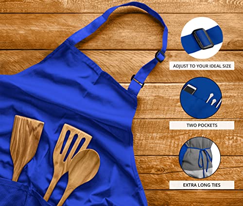 Utopia Kitchen Bib Aprons - 2 Pack, Blue, Adjustable with 2 Pockets