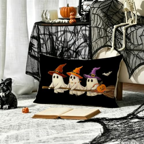 RABUSOFA Halloween Outdoor Throw Pillow Cover 12x20 - Waterproof Ghost Decor