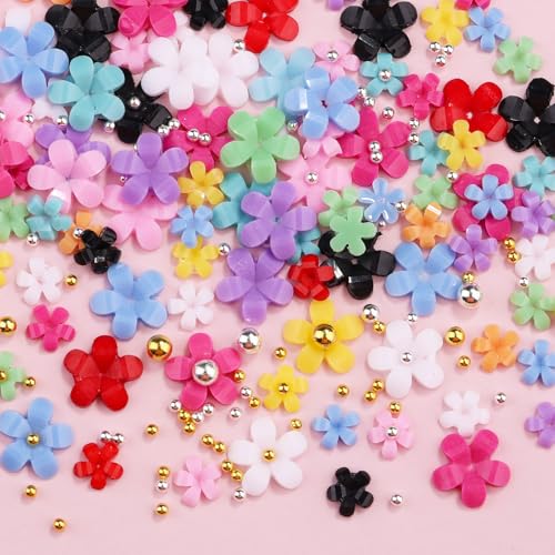 3D Acrylic Flower Nail Art Charms with Rhinestones Pearls and Caviar Beads