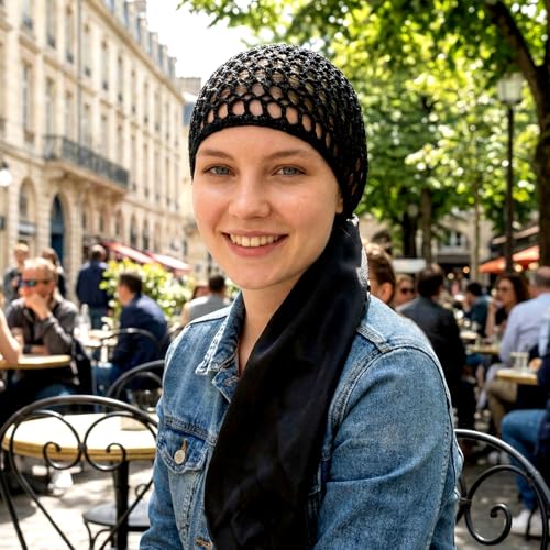 2-in-1 Reversible Adjustable Wrap Cap Bonnet with Scarf for Curly Hair