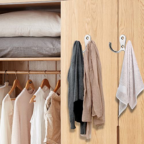 VIPERMARK 6-Pack Double Prong Coat Hooks - Wall Mounted Metal Robe and Hat Hooks with Screws for Bathroom and Bedroom