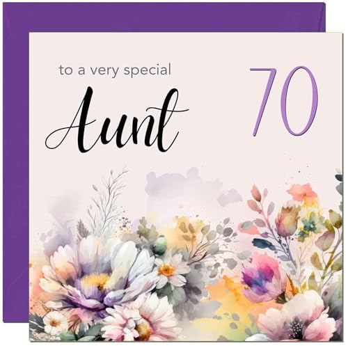 70th Birthday Card for Aunt - Premium Purple Floral Design