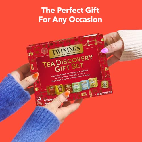 Twinings Tea Discovery Gift Set 60 Count — Black & Herbal Mini Box Variety Pack