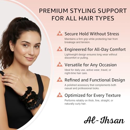 AL-IHSAN Satin Hair Scrunchies - 5 Pack Anti-Frizz Elastic Hair Ties
