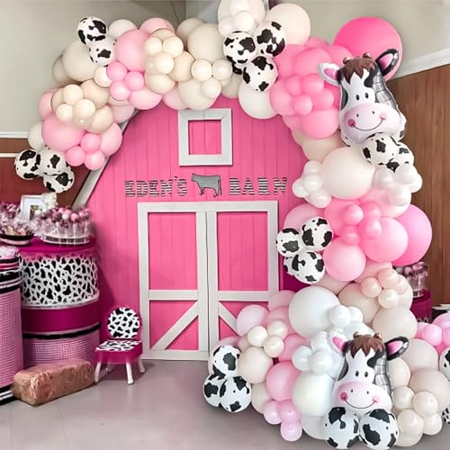 Pink Western Cowboy Balloons Pack - 60pcs 12-inch Cow Print & Solid Colors