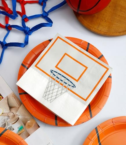 Winoo Design 48PCS Basketball Party Supplies Set - 24 Paper Plates & Napkins