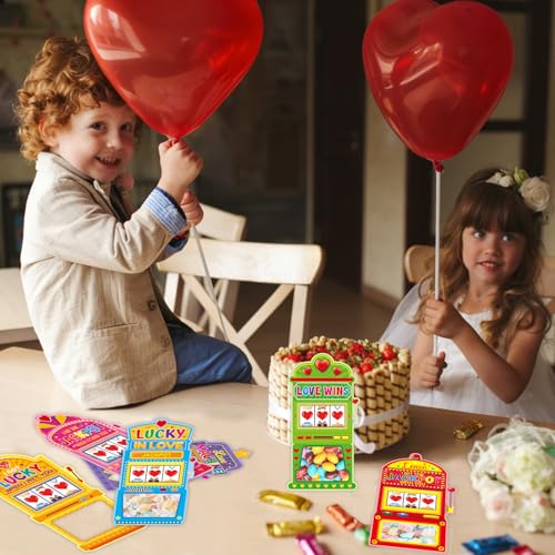 Fancy Land 24Pcs Kids Valentine's Day Slot Machine Cards with Treat Bags