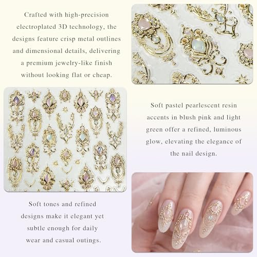 Gmlawsc Embossed Gold Gemstone Nail Stickers Vintage Baroque Decals