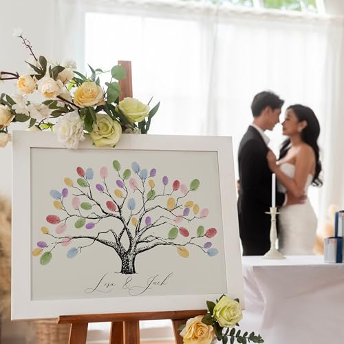 Wedding Fingerprint Guest Book - 12x16 Inch Canvas Tree Art with Ink Pads
