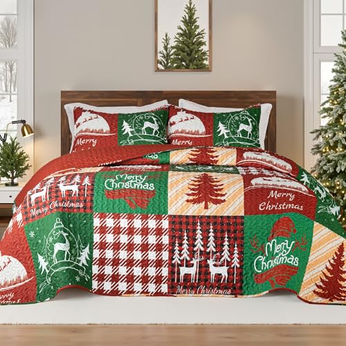 Happy Christmas California King Size Quilt Set - Extra Soft Floral Bedspread