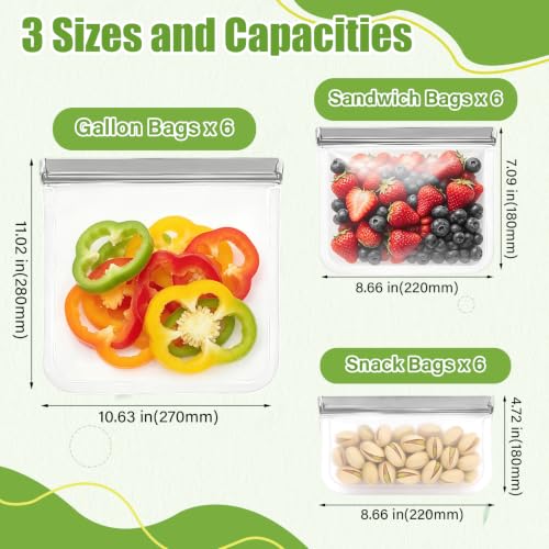 SZTCECDM Grey Reusable Silicone Food Storage Bags Set – 3 Gallon, Sandwich & Snack Sizes