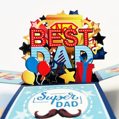 Best Dad 3D Pop-Up Card for Father's Day with Envelope