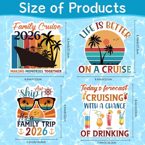 Retro Family Cruise Ship Door Magnets - 4-Piece Reusable Magnetic Decor Set