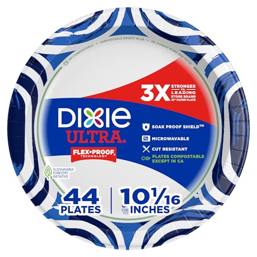Dixie Ultra Heavy Duty Paper Plates, 10 Inch, 44 Count, Soak-Proof