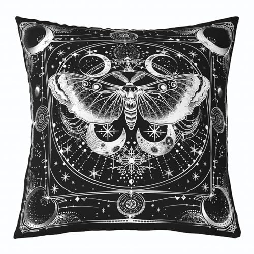 Death Moth Throw Pillow Cover - Black and White, 18" x 18"