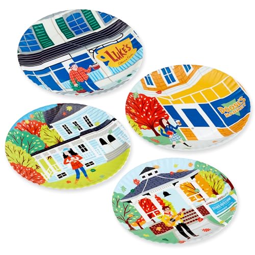Hallmark Gilmore Girls Appetizer Plates, Set of 4 (Luke's Diner, Doose's Market, Stars Hollow) Mom Gift for Mothers Day