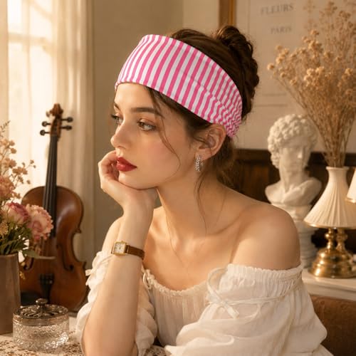 Zelphvt Striped Headbands 4-Pack - Wide Non-Slip Stretchy Yoga Workout Hair Bands