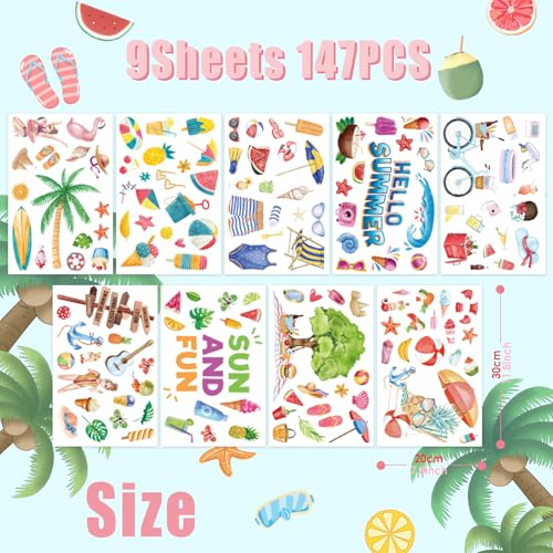 Hianjoo 147-Piece Hawaiian Summer Window Clings - Tropical Decor