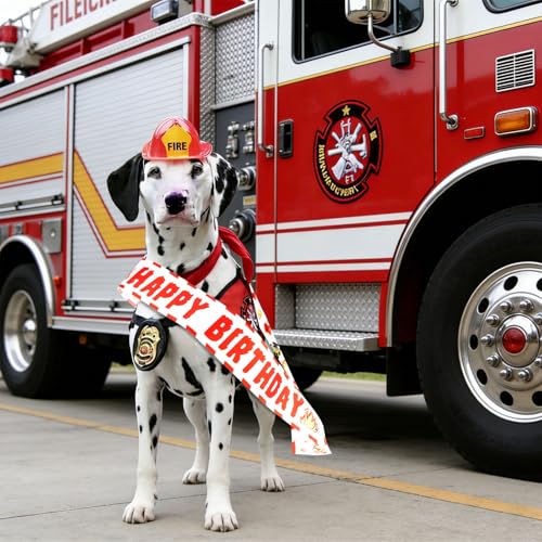 Firetruck Birthday Sash and Badge Set for Firefighter Party