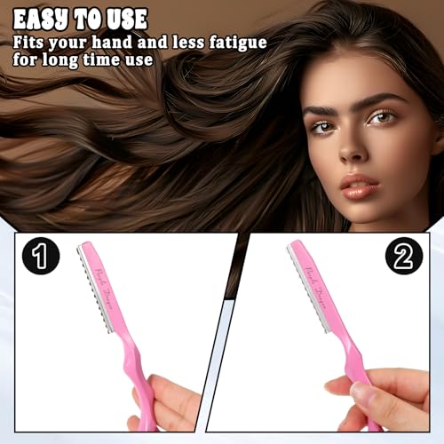Dimioaoa Hair Thinning Razor Kit with 10 Blades Pink 6.89 Inch