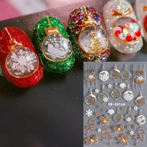 FRUZJAY Christmas 5D Embossed Nail Art Stickers Decals - 2 Sheets