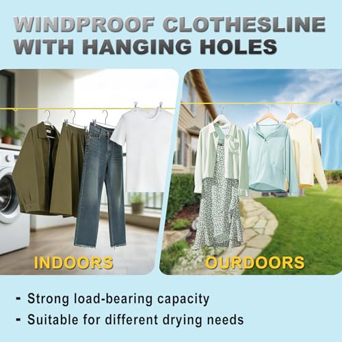 Portable Travel Clothesline Yellow 12.5 Ft - Windproof Laundry Line with Clothespins