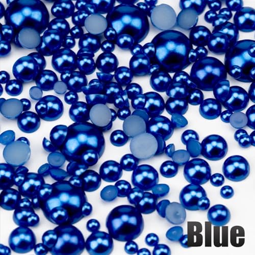 CrzBeadss 1800PCS 4mm Dark Blue Flatback Half Pearls for Crafts and Nail Art