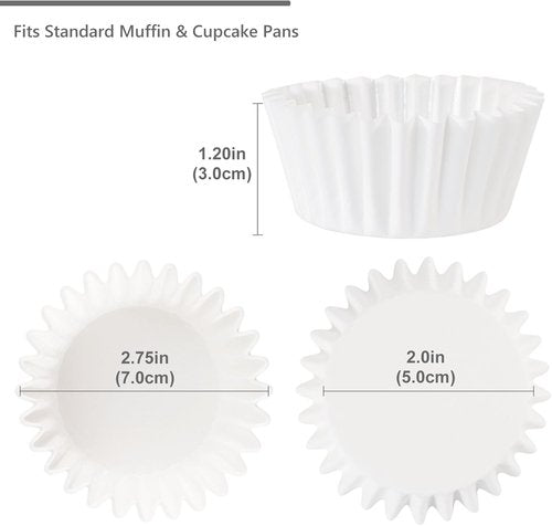Caperci Cupcake Liners - Heavy Duty Grease-Resistant Baking Cups, 150 Count, Odorless, Easy Peel (White)