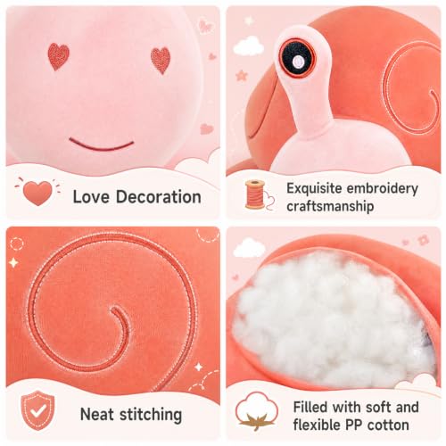MUPI Pink Snail Plush Pillow - 7.8 Inch Cute Stuffed Animal for Kids & Home