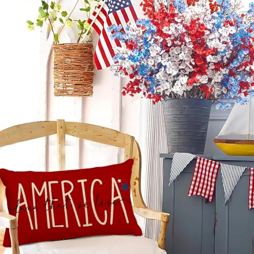 RABUSOFA 4th of July Patriotic Throw Pillow Cover 12x20 Inch Outdoor Sofa Decor