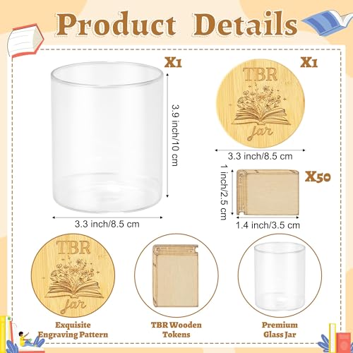 Book Lover Gift Set TBR Jar with 50 Wooden Tokens - Reading Accessories
