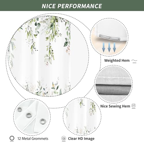 Eucalyptus Sage Green Shower Curtain - 72x72 Inch Floral Design