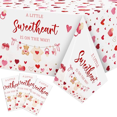 Valentine's Day Baby Shower Tablecloth Set - 3 Pack Disposable 51.2x86.6 Inch