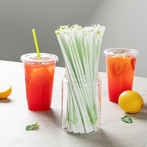 Restaurantware-Basic Nature 8.3 Inch Disposable Straws, 2000 Sustainable Straws - Wrapped, Won't Alter Flavors, Green PLA/PBAT Straw, For Hot And Cold Drinks
