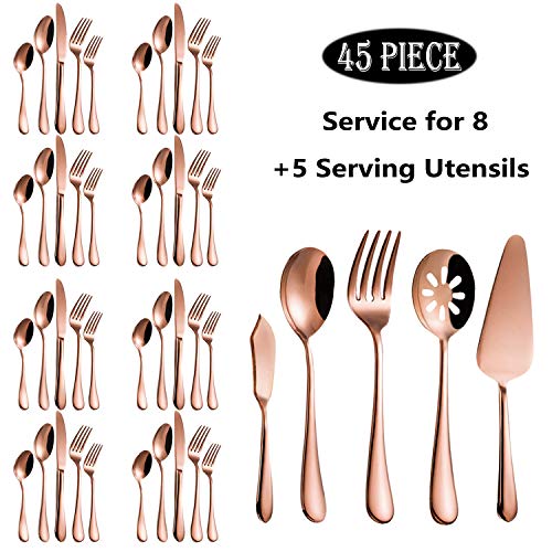 45-Piece Rose Gold Flatware Set for Weddings & Entertaining - Service for 8