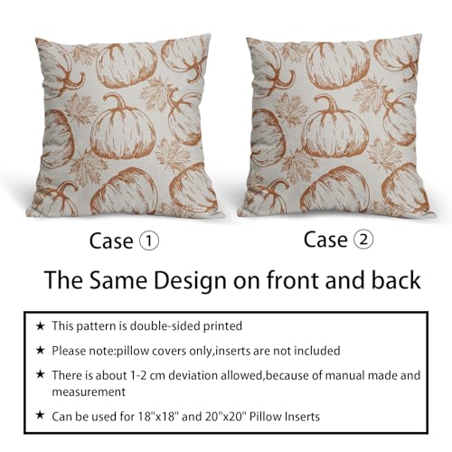 18x18 Inch Set of 2 Burnt Orange Pumpkin Print Pillow Covers