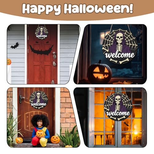 EoffIvan Halloween Wooden Door Sign Skull Hanging Decor for Front Door